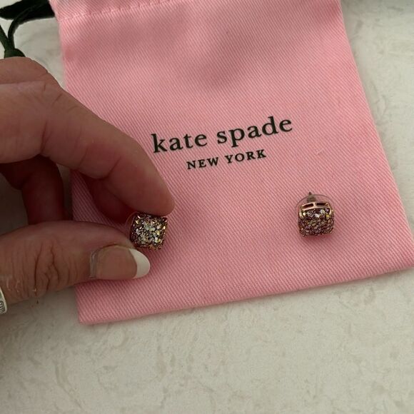 kate spade Jewelry - Kate spade sparkle rose gold glitter earrings. New with dust bag & jewelry box